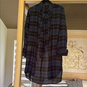 BCBGMaxAzria Blue and Brown Plaid Blouse